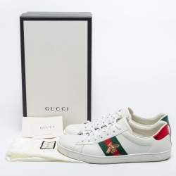 Gucci White Leather Ace Web Low Top Sneakers Size 46