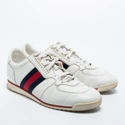 Gucci White GG Leather Web Coda Low Sneakers Size 41.5