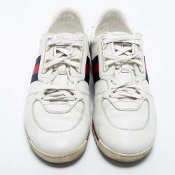 Gucci White GG Leather Web Coda Low Sneakers Size 41.5
