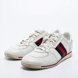 Gucci White GG Leather Web Coda Low Sneakers Size 41.5