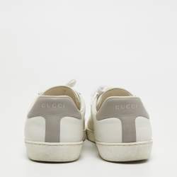 Pre Owned Gucci White Perforated Interlocking G Leather Ace Sneakers Size 43.5