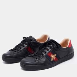 Pre Owned Gucci Black Leather Embroidered Bee Ace Sneakers Size 44