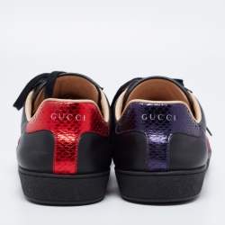 Pre Owned Gucci Black Leather Embroidered Bee Ace Sneakers Size 44
