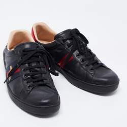 Pre Owned Gucci Black Leather Embroidered Bee Ace Sneakers Size 44