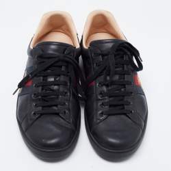 Pre Owned Gucci Black Leather Embroidered Bee Ace Sneakers Size 44