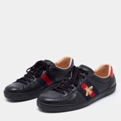 Pre Owned Gucci Black Leather Embroidered Bee Ace Sneakers Size 43.5