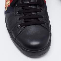 Pre Owned Gucci Black Leather Embroidered Bee Ace Sneakers Size 43.5