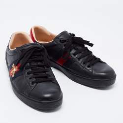 Pre Owned Gucci Black Leather Embroidered Bee Ace Sneakers Size 43.5