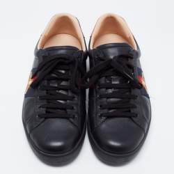 Pre Owned Gucci Black Leather Embroidered Bee Ace Sneakers Size 43.5