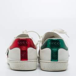 Pre Owned Gucci White Leather Tiger Applique Ace Sneakers Size 39.5