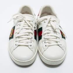 Pre Owned Gucci White Leather Tiger Applique Ace Sneakers Size 39.5