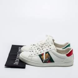Pre Owned Gucci White Leather Tiger Applique Ace Sneakers Size 39.5