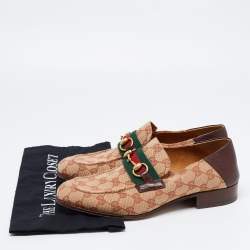 Gucci Brown/Beige GG Canvas and Leather Horsebit Web Loafers Size 41