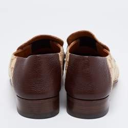 Gucci Brown/Beige GG Canvas and Leather Horsebit Web Loafers Size 41