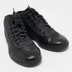Pre Owned Gucci Black Leather and Nylon GG High Top Sneakers Size 41