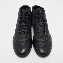 Pre Owned Gucci Black Leather and Nylon GG High Top Sneakers Size 41