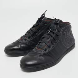 Pre Owned Gucci Black Leather and Nylon GG High Top Sneakers Size 41