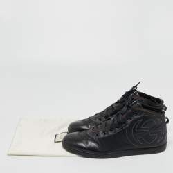 Pre Owned Gucci Black Leather and Nylon GG High Top Sneakers Size 41
