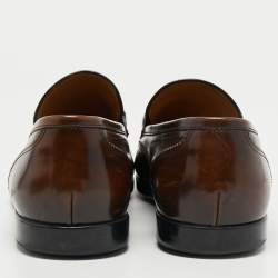 Gucci Brown Brogue Wingtip Leather Horsebit Loafers Size 44.5