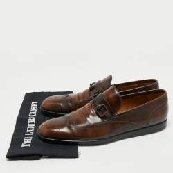 Gucci Brown Brogue Wingtip Leather Horsebit Loafers Size 44.5