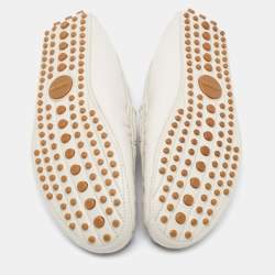 مملوكة مسبقًا Gucci White Leather Web Bamboo Horsebit Loafers Size 40