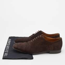 Gucci Brown Brogue Suede Lace Up Oxford Size 43.5