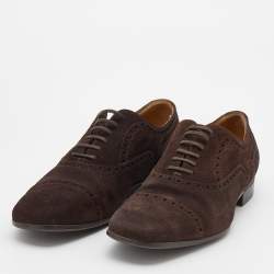 Gucci Brown Brogue Suede Lace Up Oxford Size 43.5