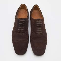 Gucci Brown Brogue Suede Lace Up Oxford Size 43.5