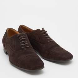 Gucci Brown Brogue Suede Lace Up Oxford Size 43.5
