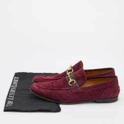 Gucci Burgundy Suede Web Horsebit Slip On Loafers Size 42