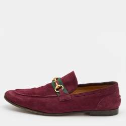 Gucci Burgundy Suede Web Horsebit Slip On Loafers Size 42