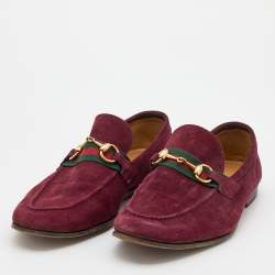 Gucci Burgundy Suede Web Horsebit Slip On Loafers Size 42