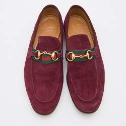 Gucci Burgundy Suede Web Horsebit Slip On Loafers Size 42