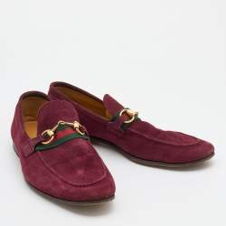 Gucci Burgundy Suede Web Horsebit Slip On Loafers Size 42