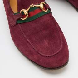 Gucci Burgundy Suede Web Horsebit Slip On Loafers Size 42