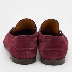 Gucci Burgundy Suede Web Horsebit Slip On Loafers Size 42
