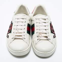 Pre Owned Gucci White Leather Ace Embroidered Snake Sneakers Size 42