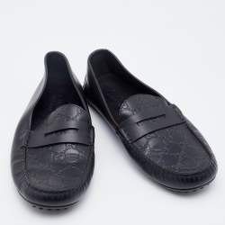 Pre Owned Gucci Black Guccissima Leather Penny Slip On Loafers Size 42