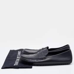 Pre Owned Gucci Black Guccissima Leather Penny Slip On Loafers Size 42