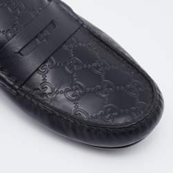 Pre Owned Gucci Black Guccissima Leather Penny Slip On Loafers Size 42