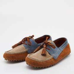 مملوكة مسبقًا Gucci Multicolor Suede Bamboo Tassel Boat Loafers Size 43