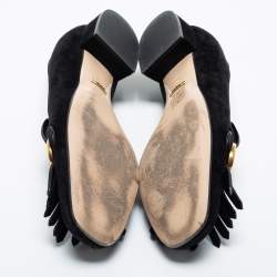 Pre Owned Gucci Black Suede GG Marmont Fringe Loafers Size 42