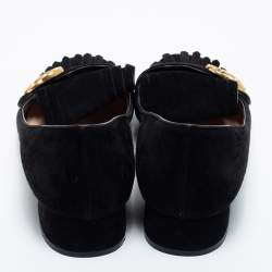 Pre Owned Gucci Black Suede GG Marmont Fringe Loafers Size 42