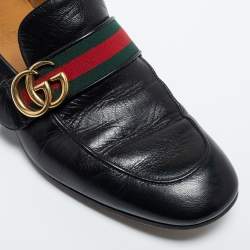 Pre Owned Gucci Black Leather GG Marmont Web Loafers Size 40