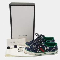 مملوكة مسبقًا Gucci Navy Blue/White CC Canvas Tennis 1977 Sneakers Size 39