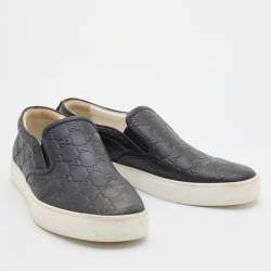 مملوكة مسبقًا Gucci Black Guccissima Leather Slip On Sneakers Size 42