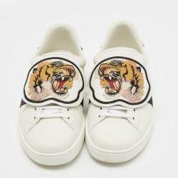 Pre Owned Gucci White Leather New Ace Tiger Strap Sneakers Size 43