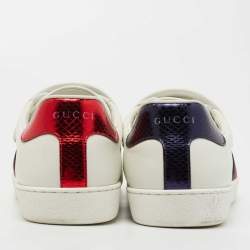 Pre Owned Gucci White Leather New Ace Tiger Strap Sneakers Size 43