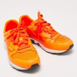 Gucci Neon Orange Perforated Leather Running Sneakers Size 41.5