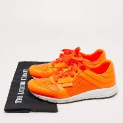 Gucci Neon Orange Perforated Leather Running Sneakers Size 41.5